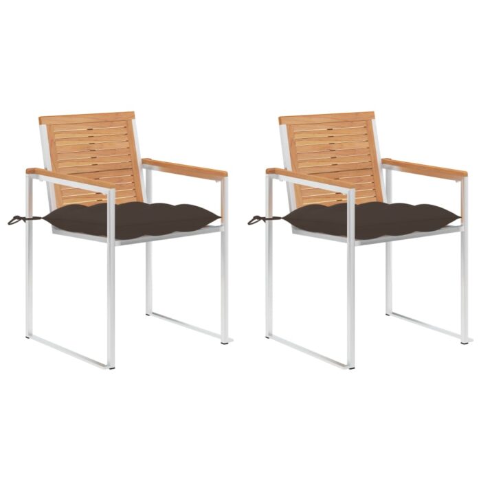 Chaises de jardin avec coussins lot de 2 Teck solide et acier – Image 1