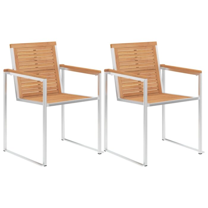 Chaises de jardin avec coussins lot de 2 Teck solide et acier – Image 2