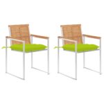 Chaises de jardin avec coussins lot de 2 Teck solide et acier