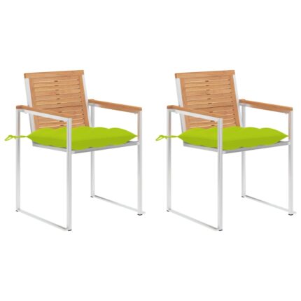 Chaises de jardin avec coussins lot de 2 Teck solide et acier