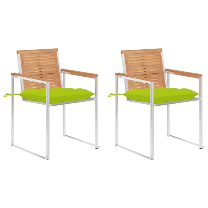 Chaises de jardin avec coussins lot de 2 Teck solide et acier – Image 1