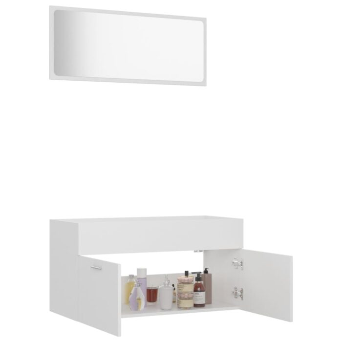 Ensemble de meubles de salle de bain 2pcs blanc bois ingénierie – Image 2