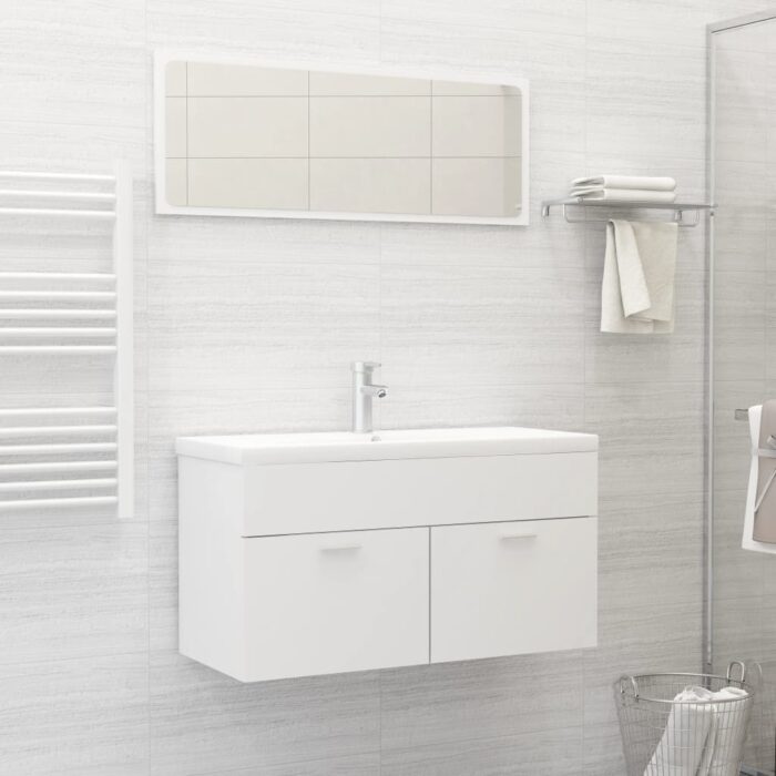 Ensemble de meubles de salle de bain 2pcs blanc bois ingénierie – Image 1