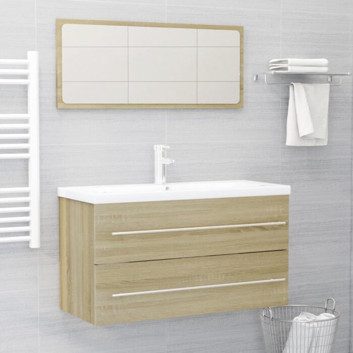Ensemble de meubles de bain 2 pcs Chêne sonoma Aggloméré – Image 1