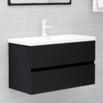 Ensemble de meubles salle de bain 2 pcs noir bois d'ingénierie – Image 2