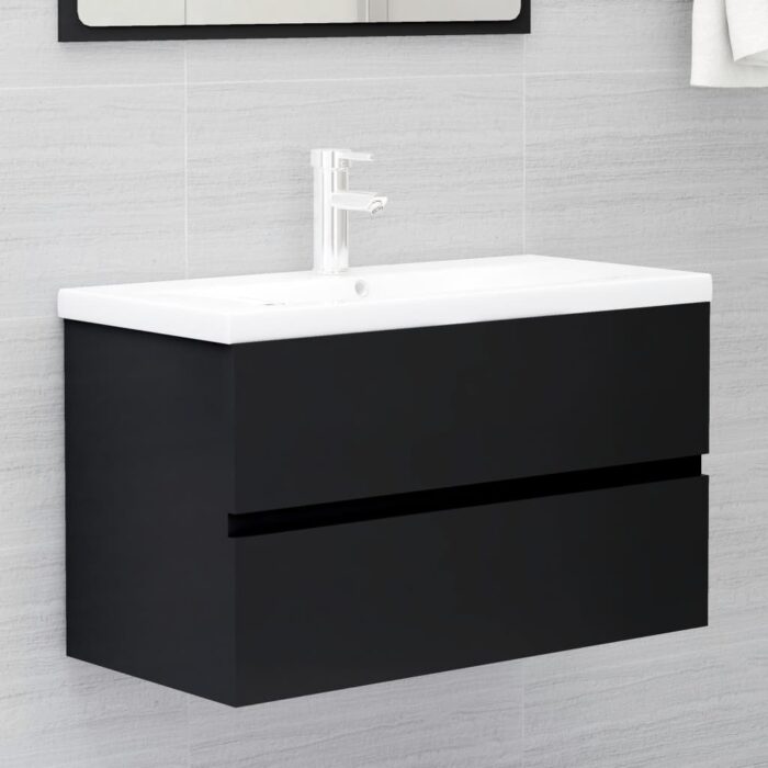 Ensemble de meubles salle de bain 2 pcs noir bois d'ingénierie – Image 2