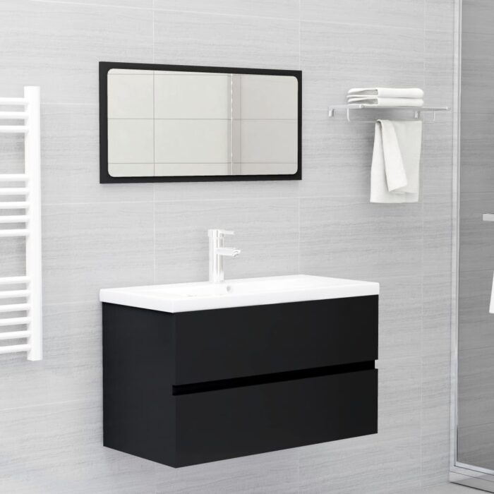 Ensemble de meubles salle de bain 2 pcs noir bois d'ingénierie – Image 1