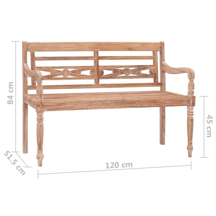 Banc Batavia 120 cm Huilé en blanc Bois de teck solide – Image 6