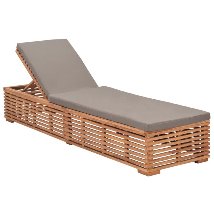 Chaise longue avec coussin gris foncé Bois de teck solide – Image 1