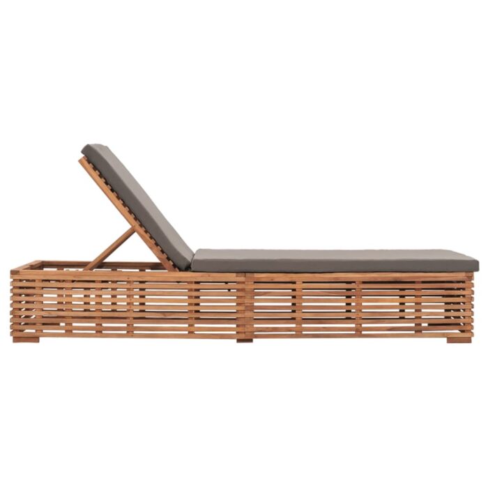 Chaise longue avec coussin gris foncé Bois de teck solide – Image 2