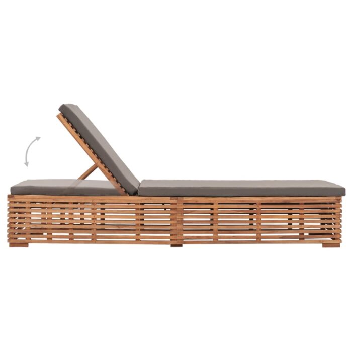 Chaise longue avec coussin gris foncé Bois de teck solide – Image 4