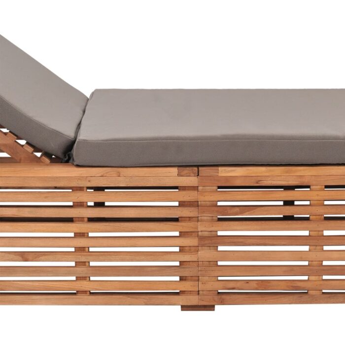 Chaise longue avec coussin gris foncé Bois de teck solide – Image 5