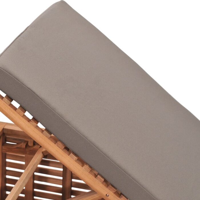 Chaise longue avec coussin gris foncé Bois de teck solide – Image 6