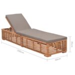 Chaise longue avec coussin gris foncé Bois de teck solide – Image 7
