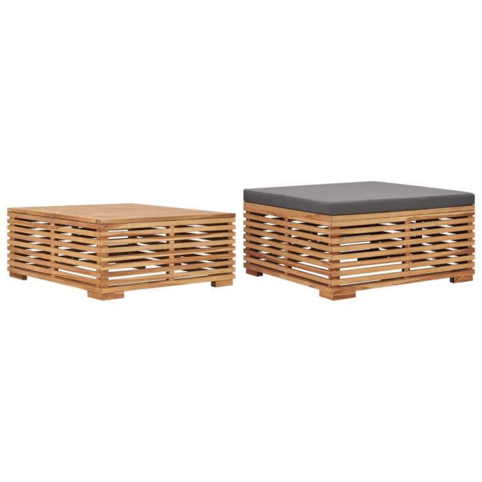 Table et repose-pied de jardin coussin gris foncé Bois de teck – Image 1