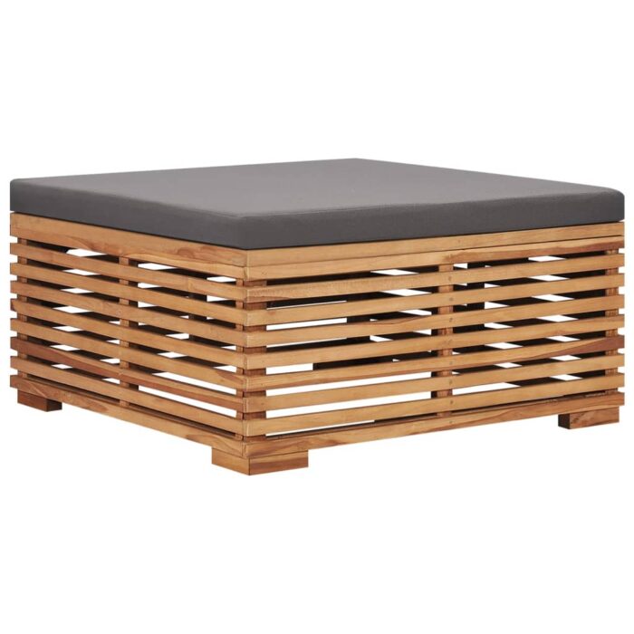Table et repose-pied de jardin coussin gris foncé Bois de teck – Image 4