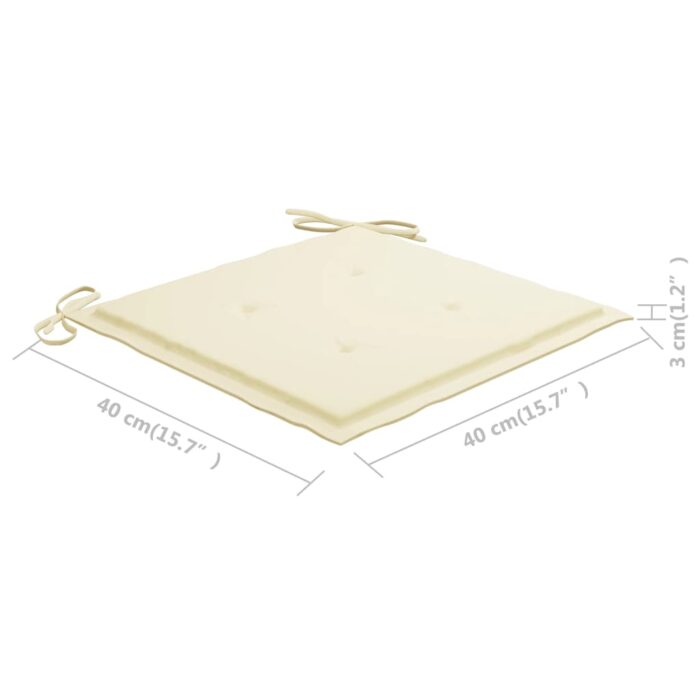 Chaises de jardin avec coussins crème lot de 3 Bois teck massif – Image 11