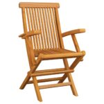 Chaises de jardin avec coussins crème lot de 3 Bois teck massif – Image 2