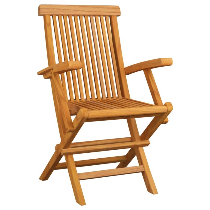 Chaises de jardin avec coussins crème lot de 3 Bois teck massif – Image 2