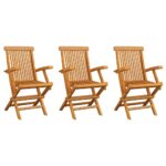 Chaises de jardin avec coussins anthracite lot de 3 Bois teck – Image 7