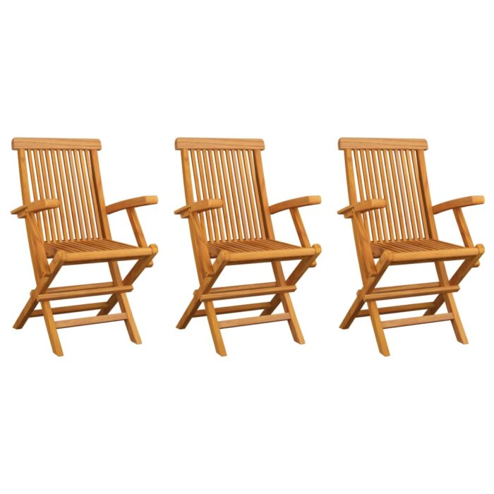 Chaises de jardin avec coussins anthracite lot de 3 Bois teck – Image 7