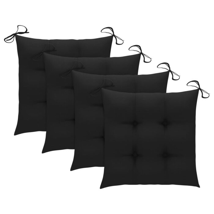 Chaises de jardin avec coussins noir lot de 3 Bois teck massif – Image 2