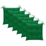 Chaises de jardin avec coussins vert lot de 6 Bois teck massif – Image 6