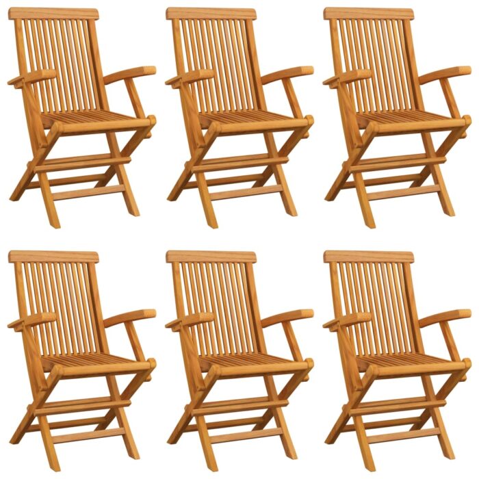 Chaises de jardin avec coussins noir lot de 6 Bois teck massif – Image 2