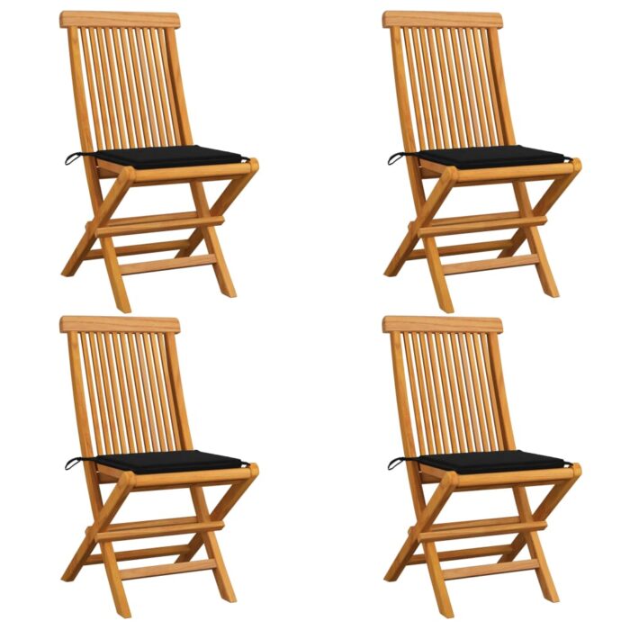 VXL8720286264997_a_en_hd_1.jpg Chaises de jardin et coussins noir lot de 4 Bois de teck massif – Image 1