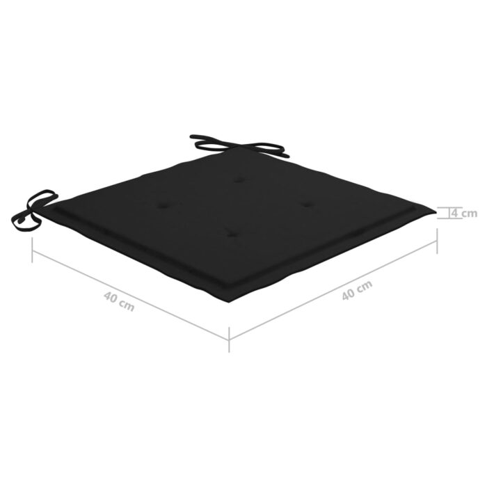 Chaises de jardin et coussins noir lot de 4 Bois de teck massif – Image 11