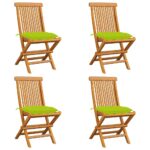Chaises de jardin avec coussins vert vif lot de 4 Bois de teck