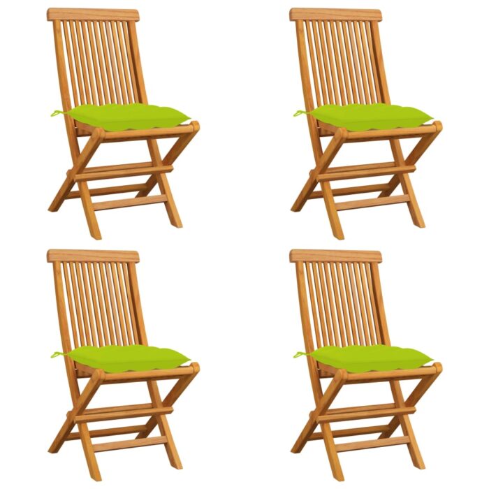 VXL8720286265185_a_en_hd_1.jpg Chaises de jardin avec coussins vert vif lot de 4 Bois de teck – Image 1