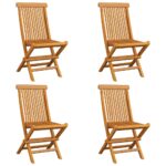 Chaises de jardin avec coussins vert vif lot de 4 Bois de teck – Image 2