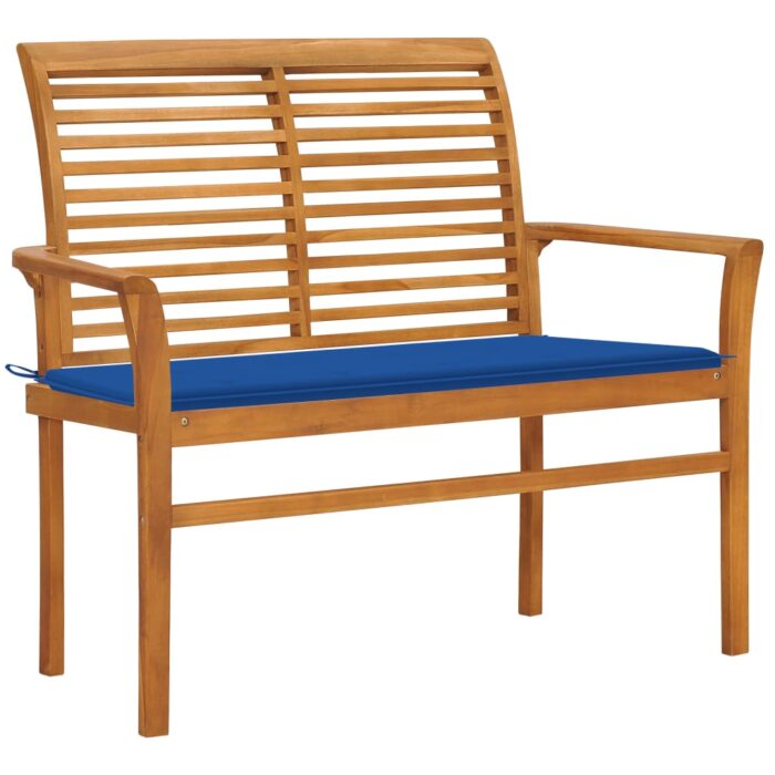 Banc de jardin et coussin bleu royal 112 cm Bois de teck massif – Image 1