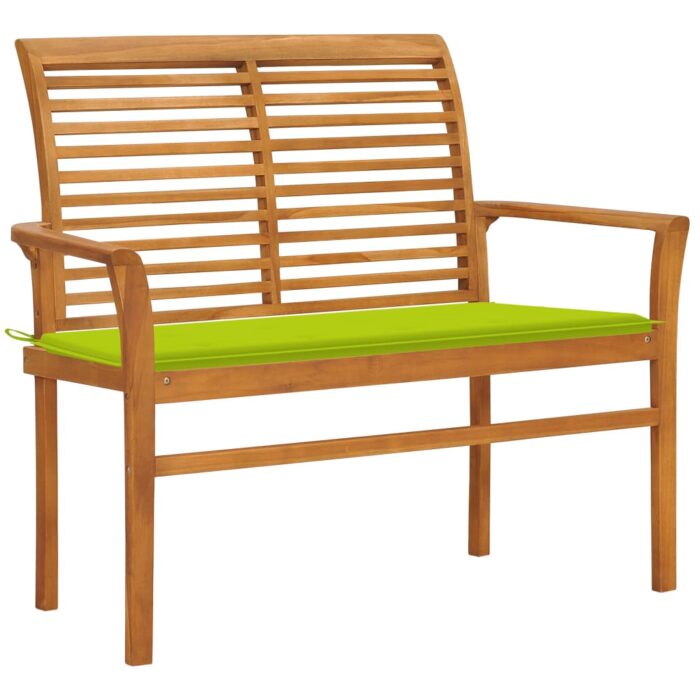 Banc de jardin avec coussin vert vif 112 cm Bois de teck massif – Image 1