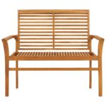 Banc de jardin avec coussin vert vif 112 cm Bois de teck massif – Image 2