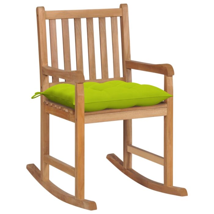 Chaise à bascule avec coussin vert vif Bois de teck solide – Image 1