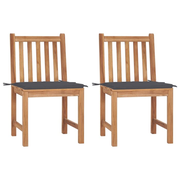 Chaises de jardin lot de 2 avec coussins Bois de teck massif – Image 1