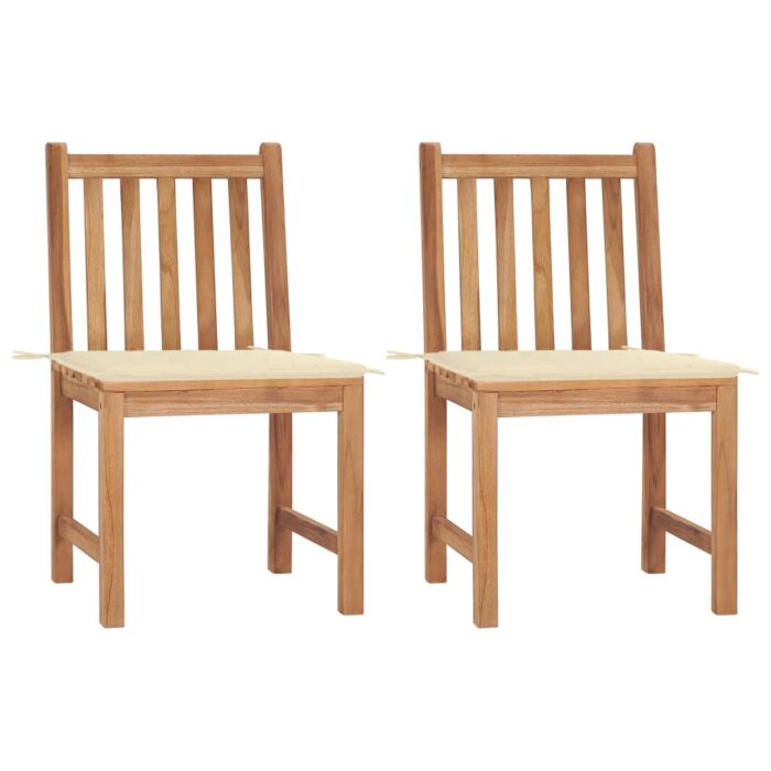 Chaises de jardin lot de 2 avec coussins Bois de teck massif – Image 1