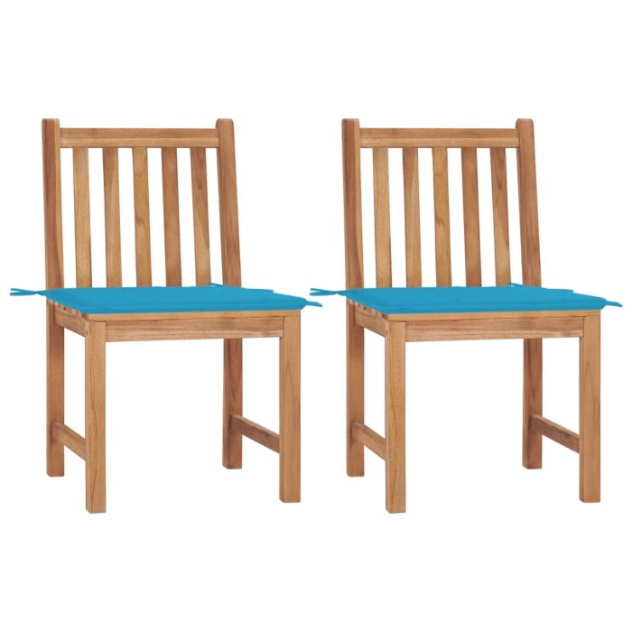 Chaises de jardin lot de 2 avec coussins Bois de teck massif – Image 1