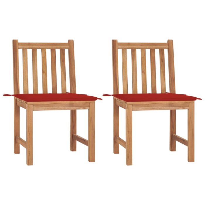 Chaises de jardin lot de 2 avec coussins Bois de teck massif – Image 1