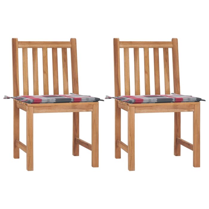 Chaises de jardin lot de 2 avec coussins Bois de teck massif – Image 1