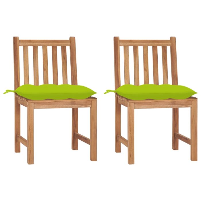 Chaises de jardin lot de 2 avec coussins Bois de teck massif – Image 1