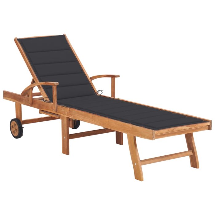 VXL8720286269305_a_en_hd_1.jpg Chaise longue avec coussin anthracite Bois de teck solide – Image 1