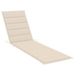 Chaise longue avec coussin crème Bois de teck solide – Image 9