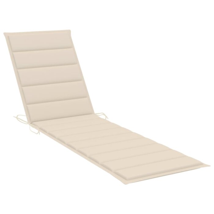 Chaise longue avec coussin crème Bois de teck solide – Image 9