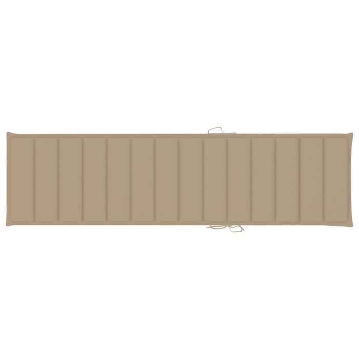 Chaise longue avec coussin beige Bois de teck solide – Image 10