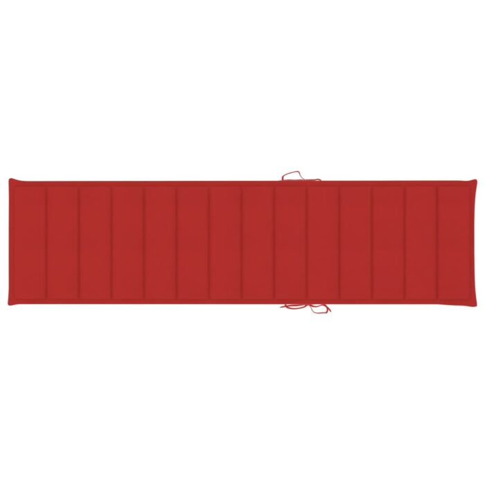 Chaise longue avec coussin rouge Bois de teck solide – Image 10