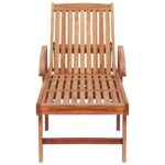 Chaise longue avec coussin rouge Bois de teck solide – Image 3