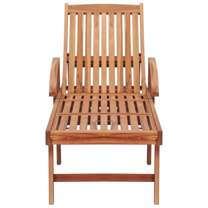 Chaise longue avec coussin rouge Bois de teck solide – Image 3